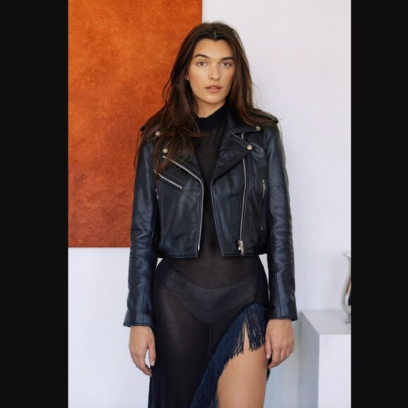 LIKE NEW Understated Leather Mercy Cropped Biker Jacket - Picture 1 of 10